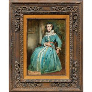 Pittore romantico (seconda metà XIX sec.) - Ritratto di dama.