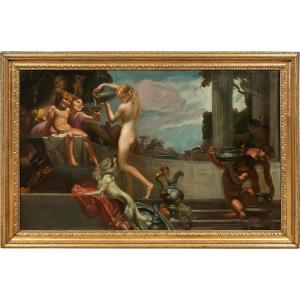 Mattia Traverso (Genova 1885 - Genova 1956) - Grande scena di banchetto con putti e ninfe. 