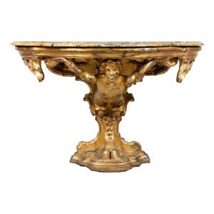 Consolle In Carved And Gilded Wood With Marble Top - Florence, 17th–18th Century.