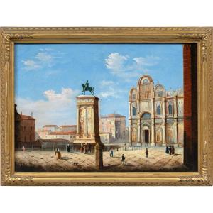 Pittore veneziano (XIX sec.) - Venezia, veduta del campo Santi Giovanni e Paolo.