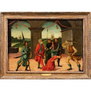 Vincenzo di Antonio Frediani (Lucca 1481 - 1504) - Predella con la decollazione di una santa.