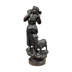 Scultore italiano (XIX secolo) - Pastorella con pecore.