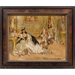 Vittorio Emanuele Bressanin (Musile di Piave 1860 – Venezia 1941) - Interno con scena galante.