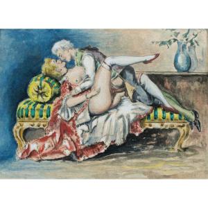 Pittore francese (XIX-XX sec.) - Scena erotica.