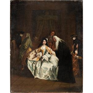 Bottega di Pietro Longhi (Venezia 1702-Venezia 1785) - L'incontro del procuratore con la moglie