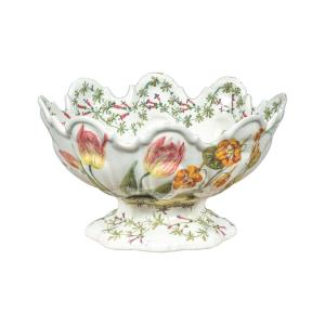 Coppa centrotavola in maiolica policroma. Manifattura Antonibon, Bassano, XIX secolo.
