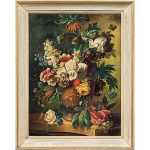 Pittore italiano (XIX secolo) - Natura morta con vaso di fiori.