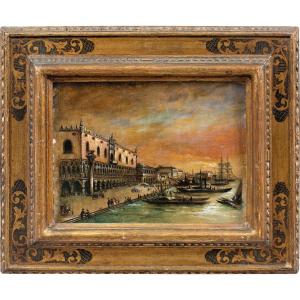 Pittore veneziano (XIX) - Venezia, veduta del Bacino di San Marco verso la Riva degli Schiavoni