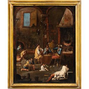 Attribuito ad Alessandro Magnasco (Genova 1667-1749) - Scena di taverna con giocatori di carte.