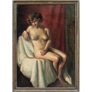 Pittore francese (inizio XX sec.) - Nudo femminile con collana di perle.