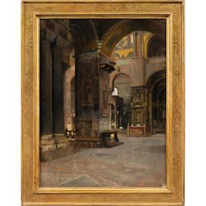 Giuseppe Faccin (Schio 1874 - Vicenza 1916) - Veduta dell'interno della Basilica di San Marco.