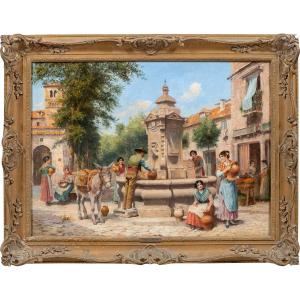 Arthur Trevor Haddon (Londra 1864 - Cambridge 1941) - Venezia, gruppo di giovani alla fontana.