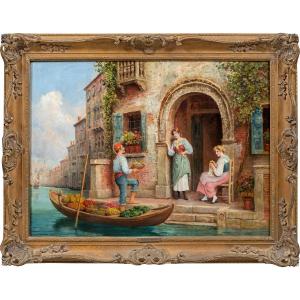 Arthur Trevor Haddon (Londra 1864 - Cambridge 1941) - Venezia, fruttivendolo in Canal Grande.