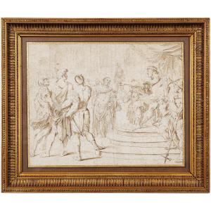 Francesco Maria Bianchi (attrib.), Saint Christopher Before The King Of Lycia, Pen, 32×40.5 Cm