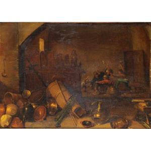 David Ryckaert III, Circle Of, Kitchen Scene With Fighting Peasants (vanitas Allegory)