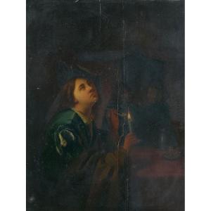 French School, Circa 1800–1820, Young Man Lighting His Pipe By Candlelight