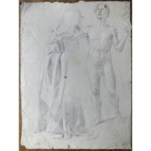 Giacinto Massola, Study Of A Nude Young Man And A Hooded Figure