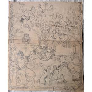 Attributed To Karl Krahl, Allegoric Project With Heraldic And Bacchic Motifs