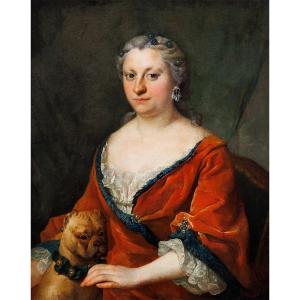 18th Century Portrait Of A Lady With A Pug, Presumed Anna Rzewuska, Rococo