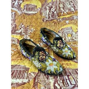 Pair Of Petit Point Slippers For Male Smoker - France Second Empire