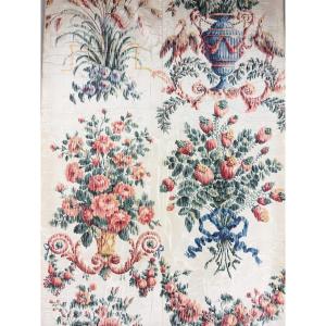 Large Panel In Moiré Faille Printed On Chain With Large Decor - France Circa 1880-1900