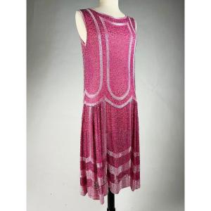 Fuschia Charleston Ball Dress In Glass Bead Embroidery Circa 1925