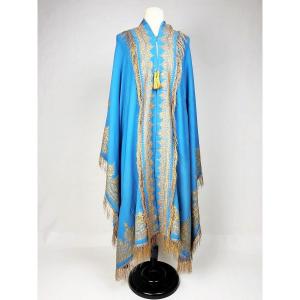 Visit In Blue Stamen Embroidered With Gold Zari - India For The European Market Circa 1870