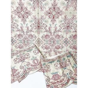 Tapestry Hanging And Lambrequins In Embroidered Satin In The 17th Century Taste Circa 1900