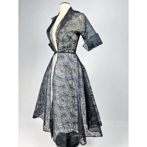 Calais Lace Cocktail Dress By Germaine Lecomte Haute Couture - Paris Circa 1950
