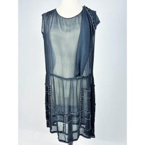 An Art Deco Chiffon Dress Embroidered With Marcasite And Lilac Glass Beads Circa 1925-1930
