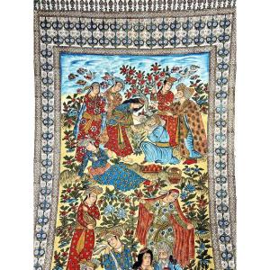 Large Painted Cotton Tapestry In Isfahan - Early Pahlavi Dynasty - Persia Circa 1930