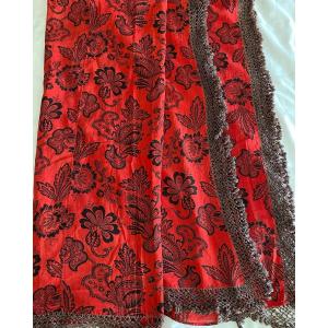 Red Adrianople Printed Cotton Tablecloth Or Plaid With Wool Fringes - Spain Circa 1900