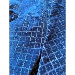 A 19th Century French Blue Embossed Silk Velvet For Seating - France Circa 1930