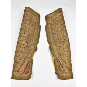 Pair Of Gold Embroidered Ceremonial Sleeves From The Greek National Costume Known As Fustanella - Greece 19th Century