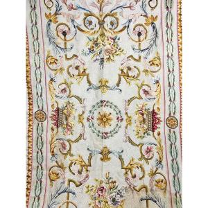 Table Tapestry With Remarkable Embroidery In The 18th Century Style - Italy Circa 1880-1900