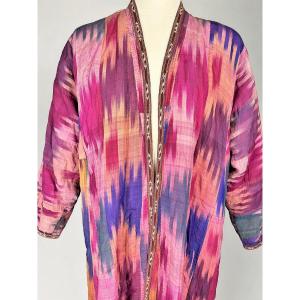 Chapan Coat In Silk Ikat - Uzbekistan Circa 1900-1950