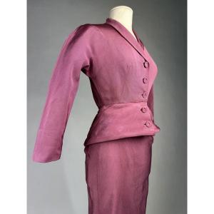 Lilac Silk Ottoman Skirt Suit After Jacques Griffe - Paris Circa 1951