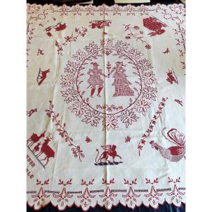 Patriotic Embroidered Tablecloth - Alsace Circa 1914