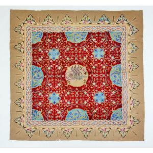 Felt Table Mat With Recht Embroidery In Tugra - Ottoman Empire Circa 1900
