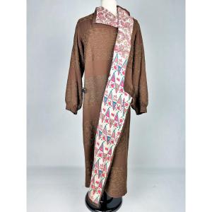 Wool Crepe Coat Embroidered With Cornely Needlepoint, Printed Lining From Atelier Martine - France 1920