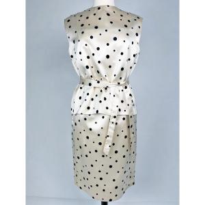Cocktail Dress And Bolero In Satin Flocked With Black Polka Dots - France Circa 1965