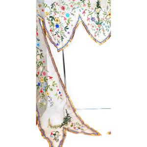 A Prototype Of A Curtain Made Of Muslin Glued With Gouache-painted Paper - France, Early 20th Century