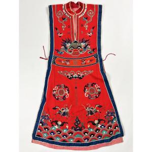 A Chasuble Jacket From The Peking Opera, Embroidered On Red Wool Twill - China, Circa 1900-1930