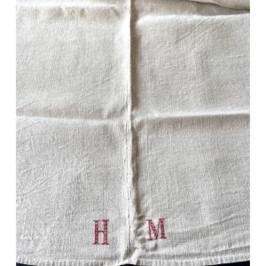 A Siamese Cloth Monogrammed Hm - French Countryside, 19th Century