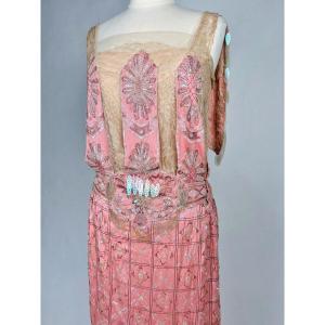 Ball Gown In Pink Silk Rep Embroidered With Iridescent Sequins - Rolf & Cie - Paris Circa 1920-1925