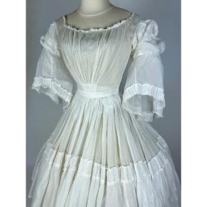 A White Muslin Crinoline Walking Dress - France Circa 1845-1855