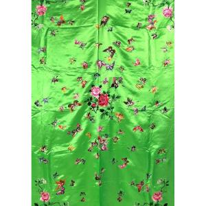 A Satin Hanging Embroidered With A Cloud Of Butterflies And Peonies - China Circa 1970