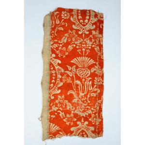 18th Century Printed Canvas In Coral Tontisse - France Regency Period Circa 1720