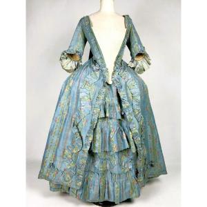 French Dress In Blue Edged Taffeta Nattier - France Circa 1780