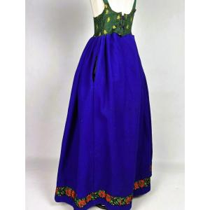 An Alsatian Dress In Blue Wool And Silk Corset Circa 1900-1920